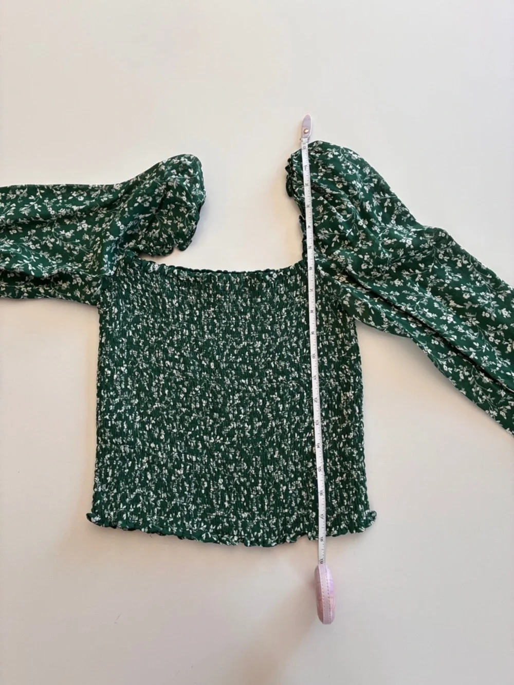 Reformation-Pinto Top-Green-Floral-Cottage-Puff Sleeve-Smocked-Feminine-S